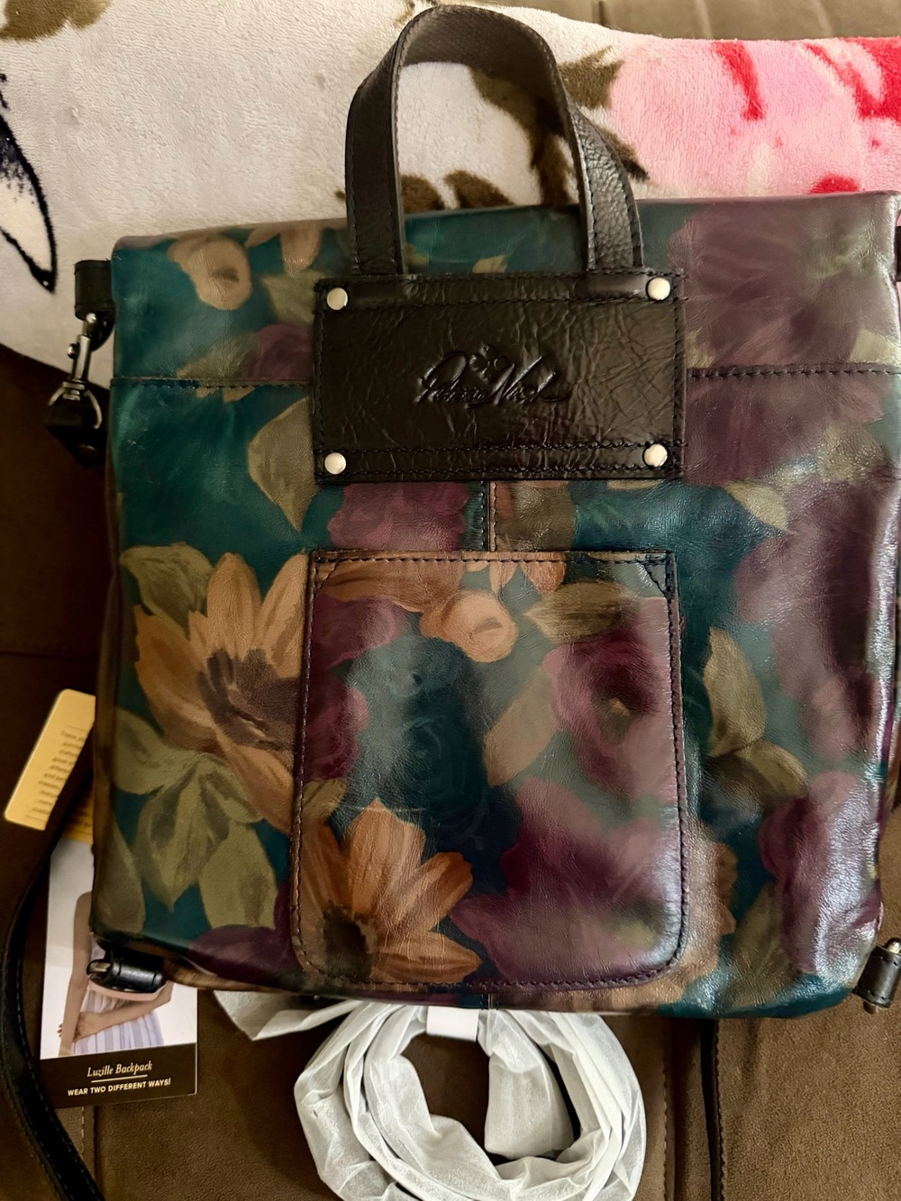 Patricia Nash Luzille Peruvian Painting Floral Leather Crossbody Bag /Backpack - Picture 2 of 15